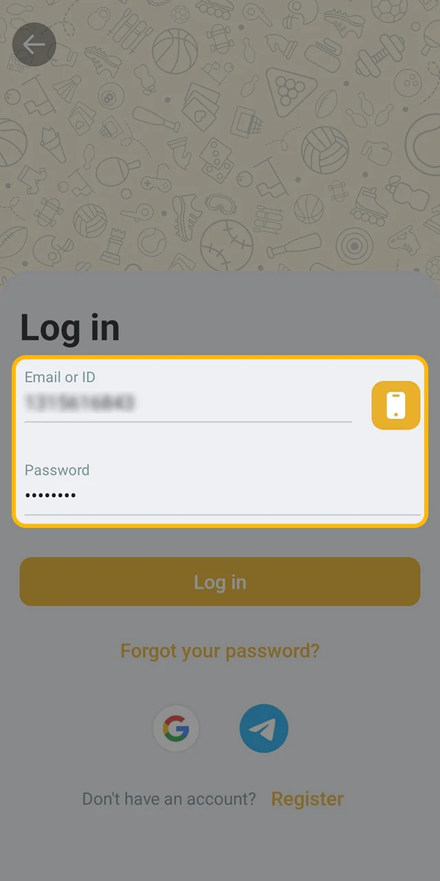 Fill in the required details to log in to Melbet.